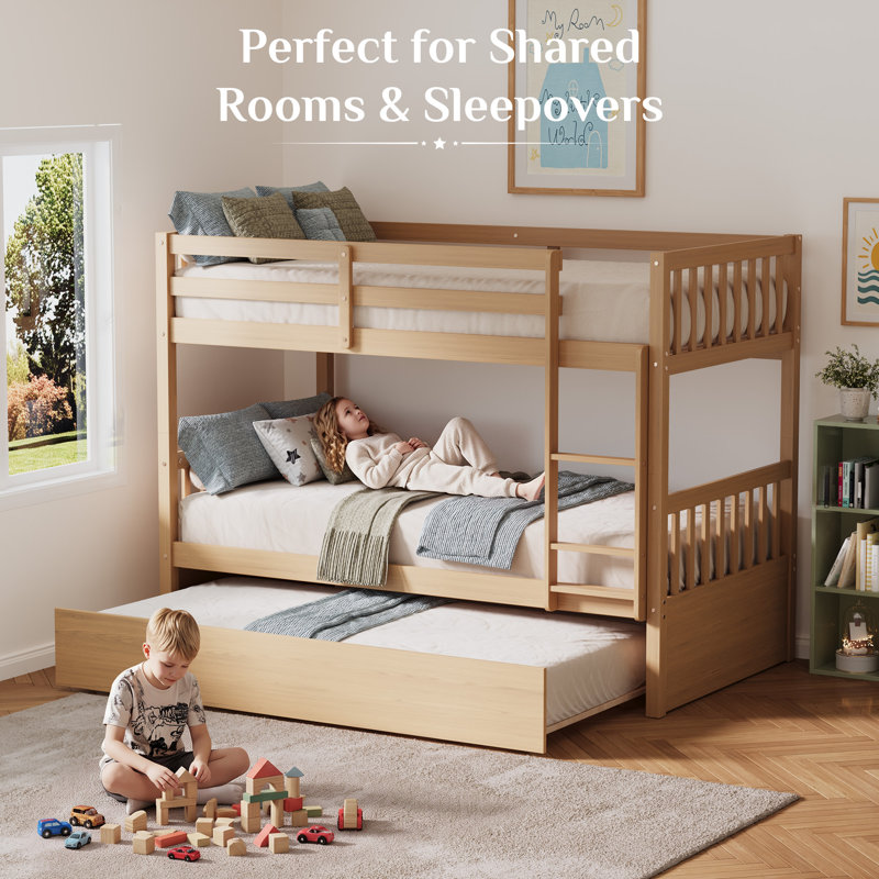 Citori Full Over Full Wood Bunk Bed With Trundle, Natural