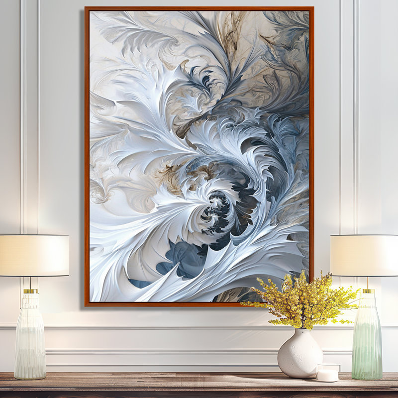 Euphoria Vintage Blue Spiral Fractal - Art mural fractal, H 20 po x l 12 po x P 1 po, Toile avec cadre flottant brun