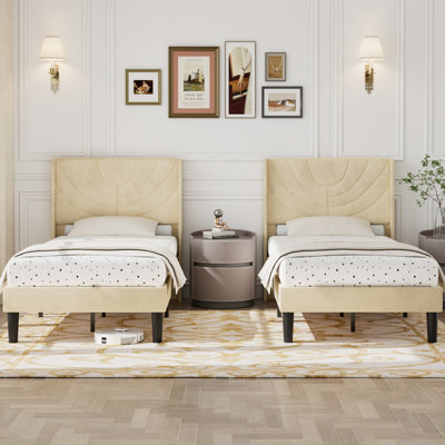Rehnuma Twin Bed Upholstered Platform with Headboard and Strong Wooden Slats