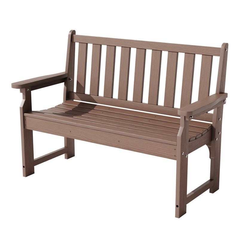 Banc d'extérieur en polyéthylène robuste pour 2 à 800 lb - Siège de jardin et de patio durable et résistant aux intempéries - Mobilier de cour robuste - Couleur teck