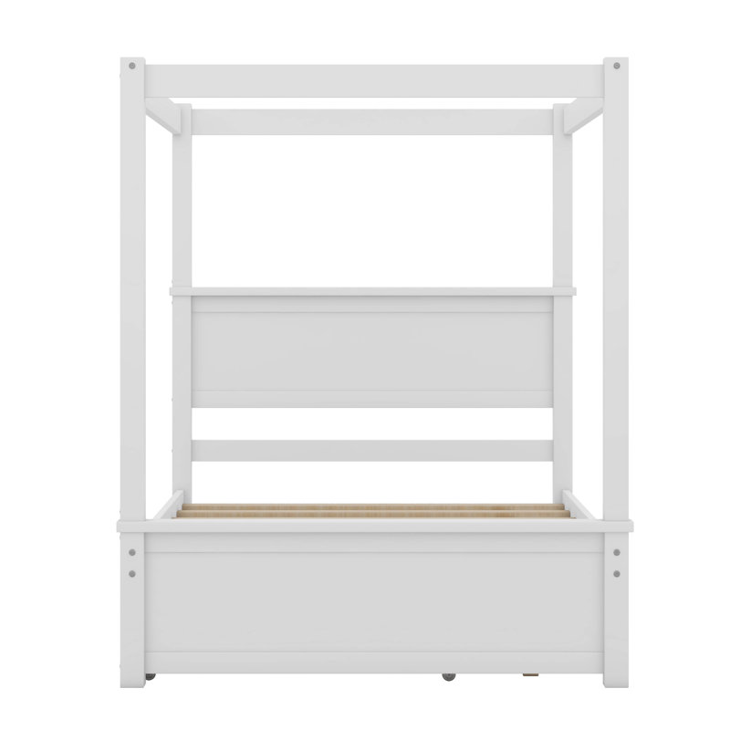 Cactier Full Size Canopy Platform bed With Trundle Bed, Brushed White