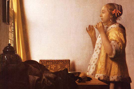 « the perle collier » par johannes vermeer, reproduction d’art, H 24 po x l 36 po x P 1,5 po