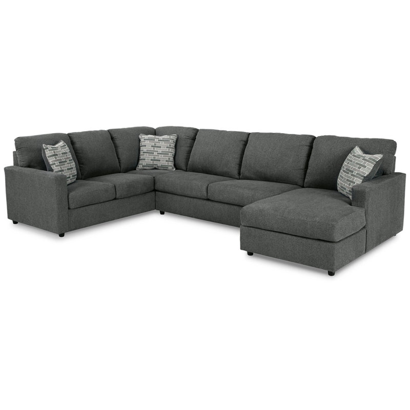 Canapé modulaire 3 pièces avec méridienne Nalan, Polyester gris, Orienté à droite
