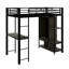 Lit mezzanine simple en métal avec garde-robe, bureau et tablettes