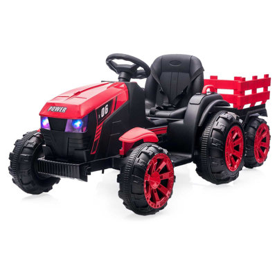 12V Kids Ride On Tractor With Trailer, Battery Powered Electric Vehicles Toy With 35W Dual Motors, Remote Control
