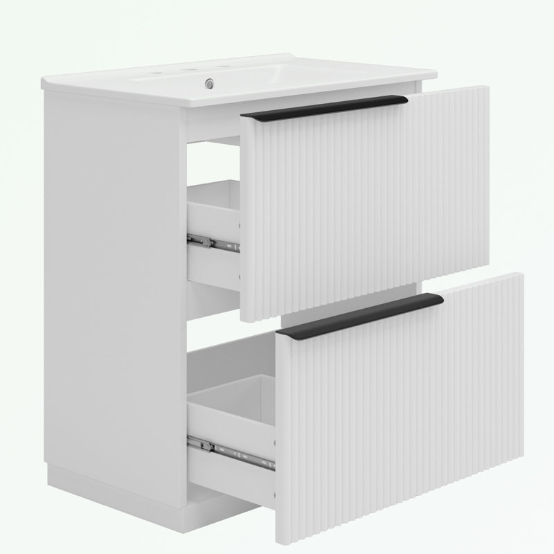 Meuble-lavabo de salle de bain avec lavabo et 2 tiroirs d'extension, Blanc