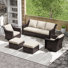 5-Pieces Outdoor Patio Conversation Rattan Seating Group With 2 Ottomans,2 Swivel Chairs and Beige Cushions
