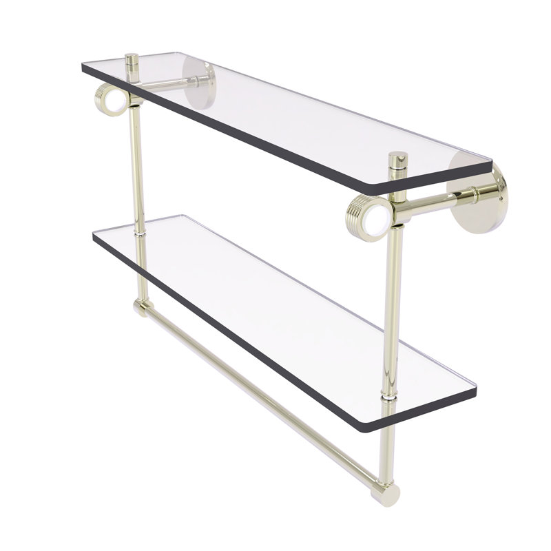 Tablette murale double verre Margolis, H 12,8 po x l 22 po x p 5,6 po, Nickel poli