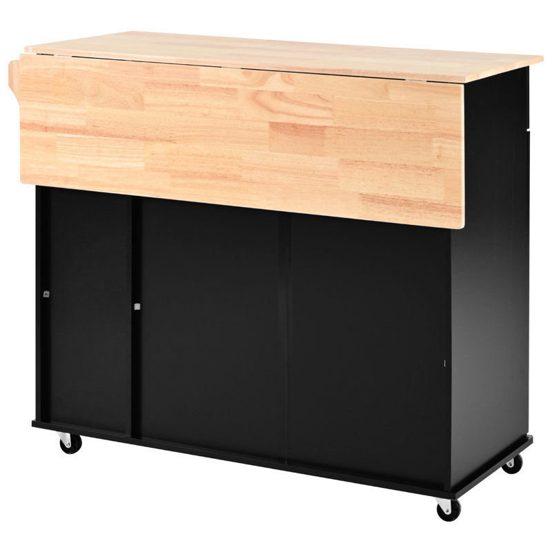 Modern Kitchen Storage With 3 Tier Pull Out Cabinet & Metal Handle, Black Island Soft-Close Hinge,, Black