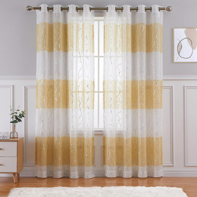 Rideau en polyester Aliceyn, Jaune/blanc, L 52 po x L 63 po