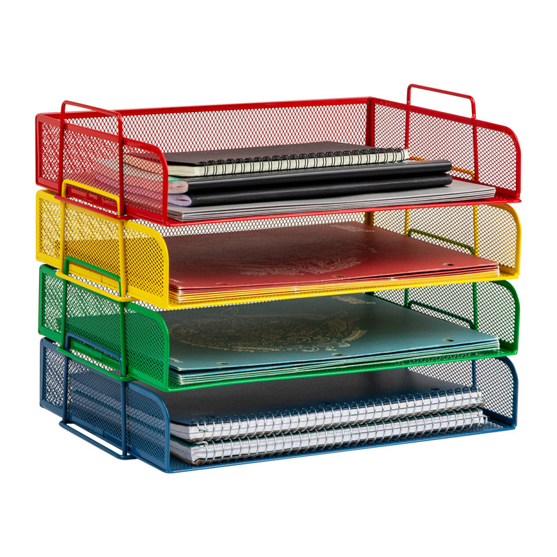 Plateau de papier empilable Mind Reader, organisateur de bureau, rangement pour dossiers, métal, L 13,25 po x l 9,75 po x H 11,25 po, 4 pièces, couleurs assorties
