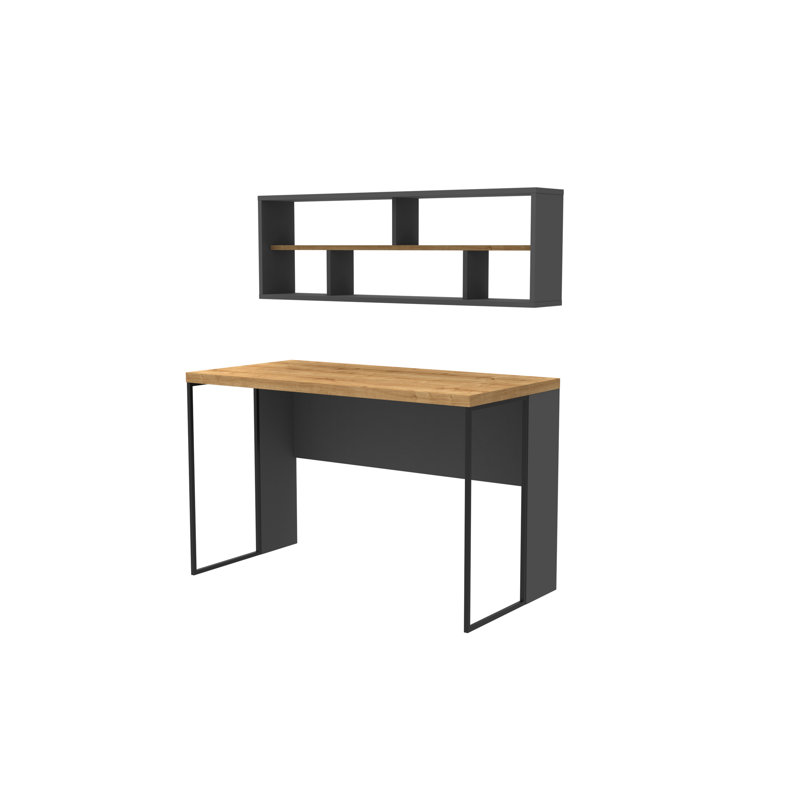 Traudel Writing Desk With Wall Shelf, Anthracite/Oak