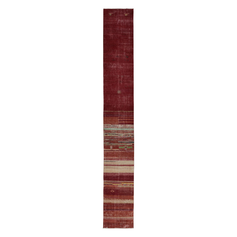 Vintage Zeki Müren Extra-Long Runner In Red With Colorful Stripes - Rug & Kilim