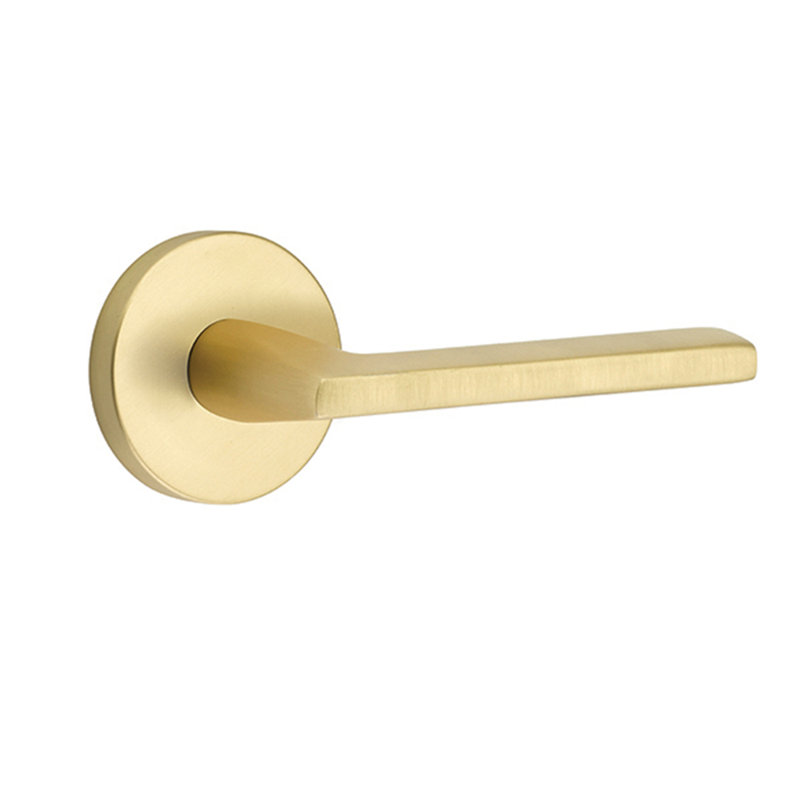 Levier de porte à clé avec rosette Helios, Droite, Laiton satiné