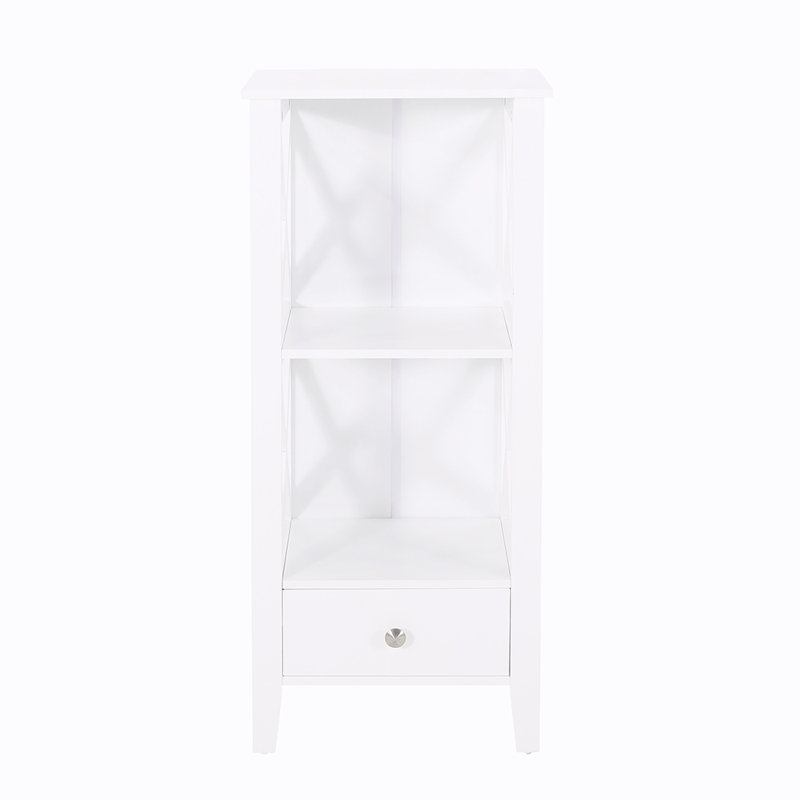 Support de salle de bain avec deux tablettes et tiroir inférieur, Blanc
