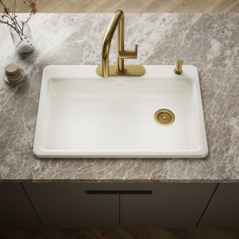 Riverby 33" L x 22" W Top Mount Single Bowl Kitchen Sink, Biscuit