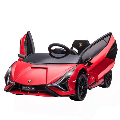 Lamborghini SIAN Licensed Kids Ride On Car, jouet de voiture de sport électrique à piles 12V avec télécommande, klaxon, musique et phares, rouge