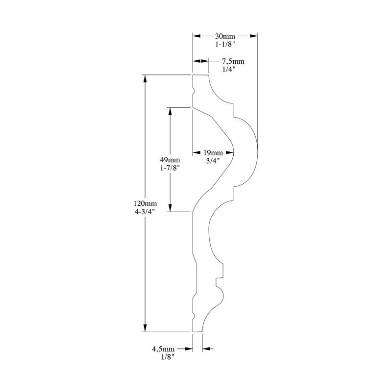 1-1/8 in D x 4-3/4 in W x 78-3/4 in L Primed White Plain Polyurethane Panel Moulding