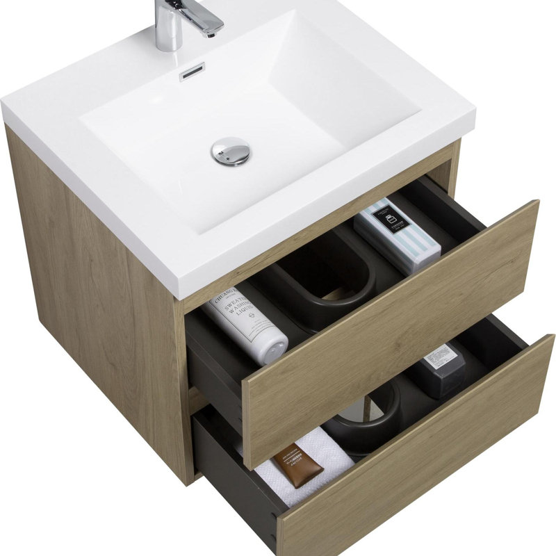 Meuble-lavabo mural, Chêne, 24"
