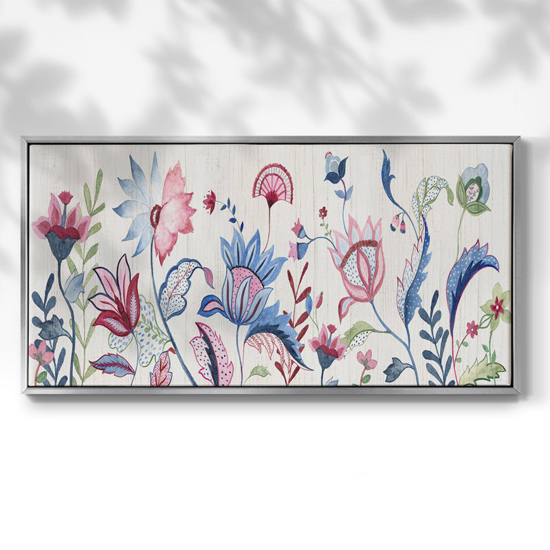 Jardin Jacobean - Toile tendue avec châssis tendue, prête à être accrochée, H 17 po x l 33 po, Argent argent