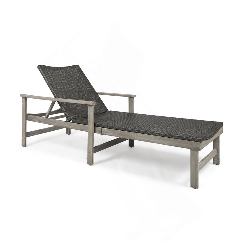 Wood + Wicker Chaise Lounge, Gray