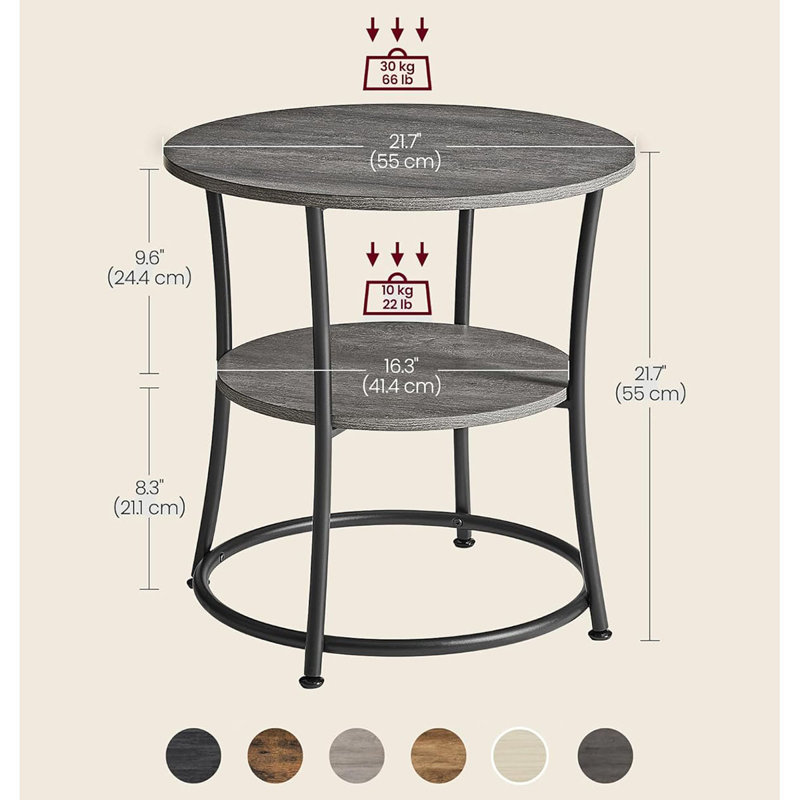 Side Table, Round End Table With 2 Storage Shelves For Living Room, Bedroom, Nightstand With Steel Frame For Small Spaces, Accent Coffee Table