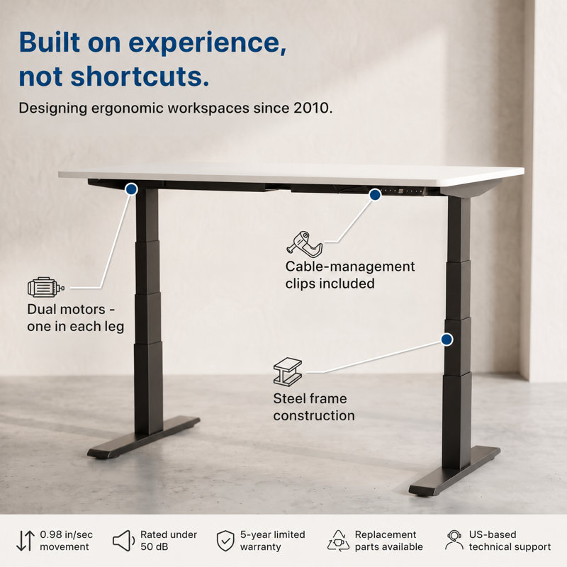 Rise Up 3-stage Dual Motor Electric Standing Desk Frame , Black