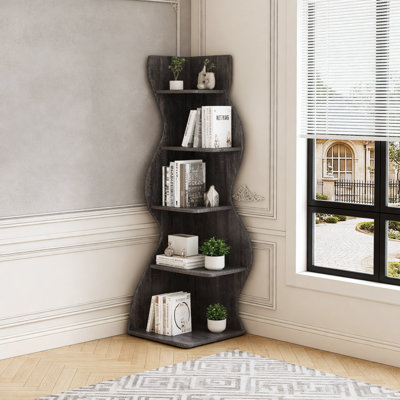 Bibliothèque d'angle vintage à 5 niveaux, étagère élégante et peu encombrante pour la maison et le bureau