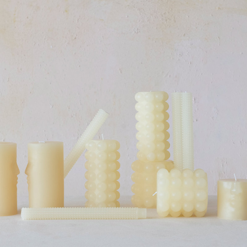 Nessa Unscented Hobnail Taper Candles, Cream
