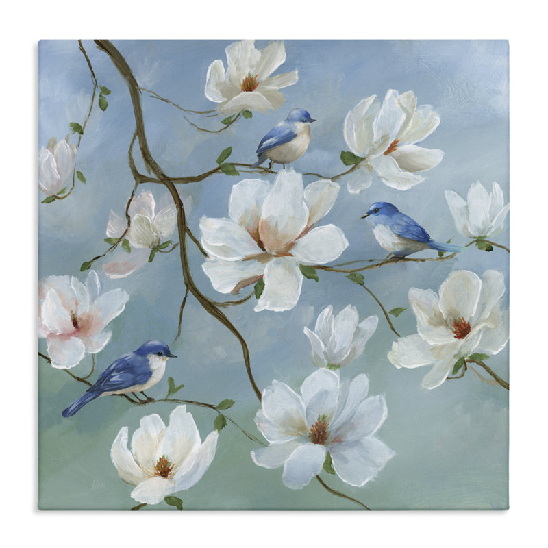 Birds Blooms And Branches Canvas, design by Nan, 17" H x 17" W