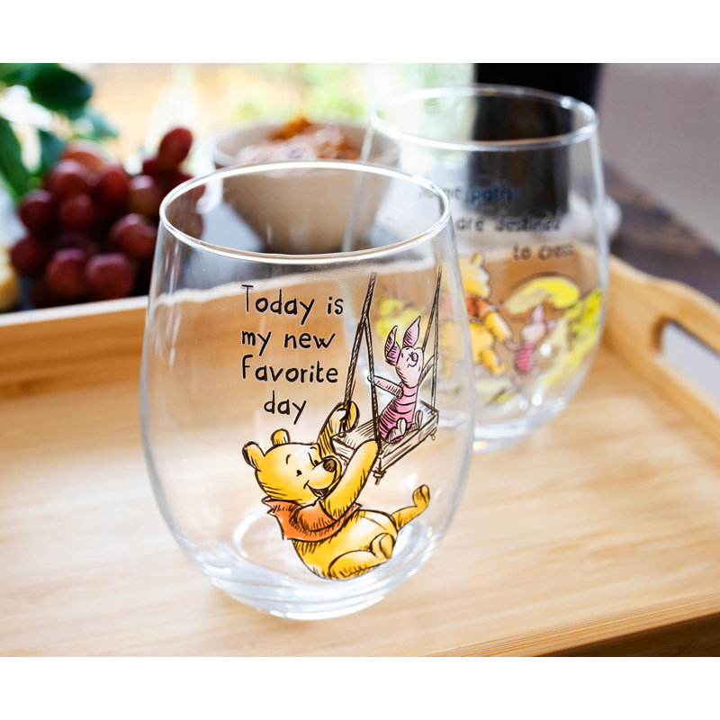Disney Winnie The Pooh Quotes Teardrop Stemless Wine Glass Set