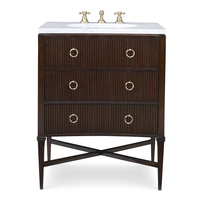 Reeded 28.5'' Single Bathroom Vanity with Marble Top