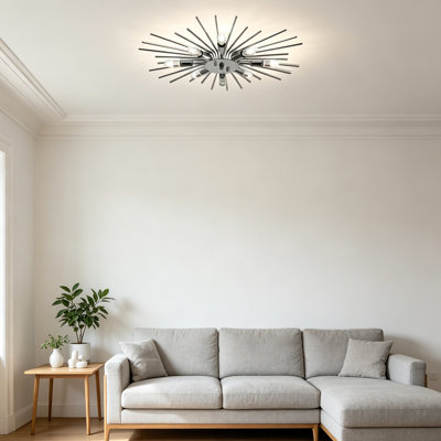 8-Light Semi Flush Mount Ceiling Light, Modern Industrial Sputnik Chandelier, Farmhouse Close To Ceiling Lamp For Kitchen, Dining Room, Bedroom, Hallway, Living Room