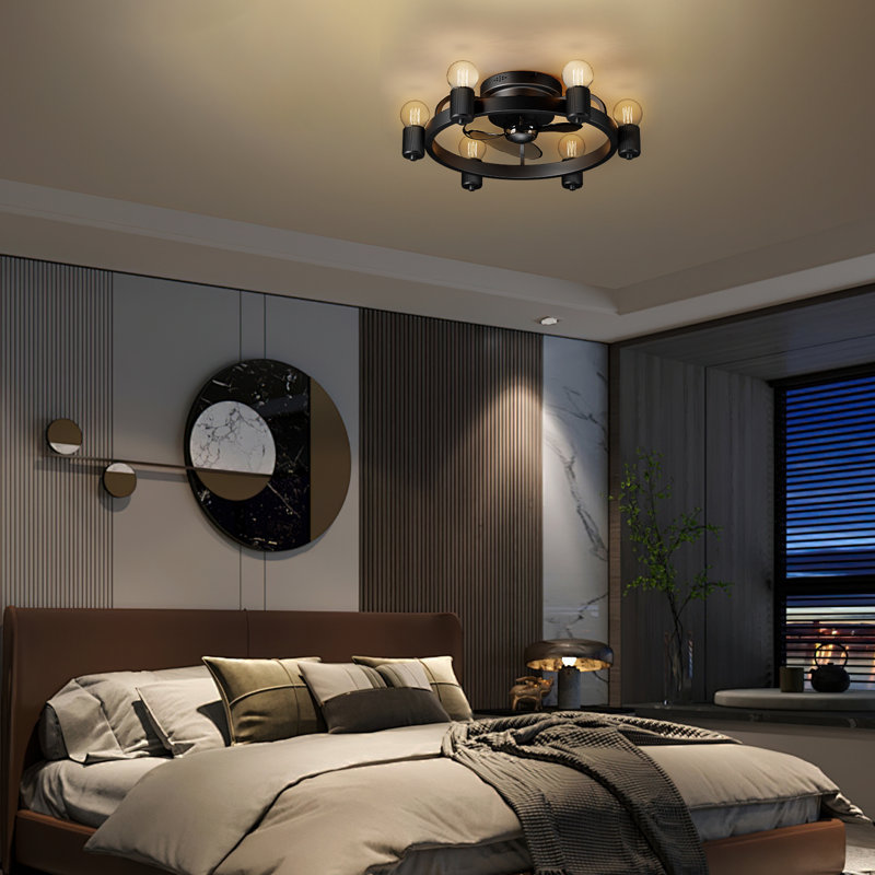 19.7 In. Classic Black Farmhouse Ceiling Fan With Light With Remote Control And 180° Swivel E26 Base, Bulb Not Included