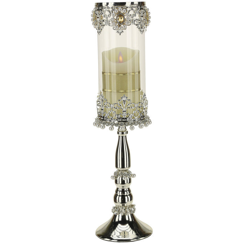 Jeweled Hurricane Pillarholder, Small - 19.5 Inches