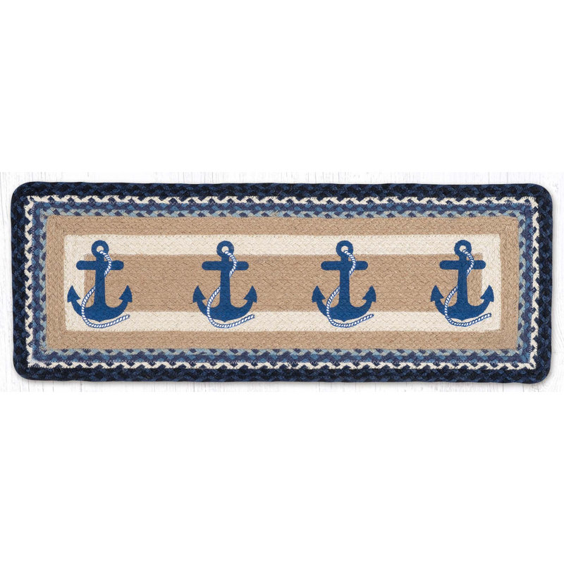 Earth Rugs Navy Anchor Oblong Printed Table Runner 36" H, Navy Anchor