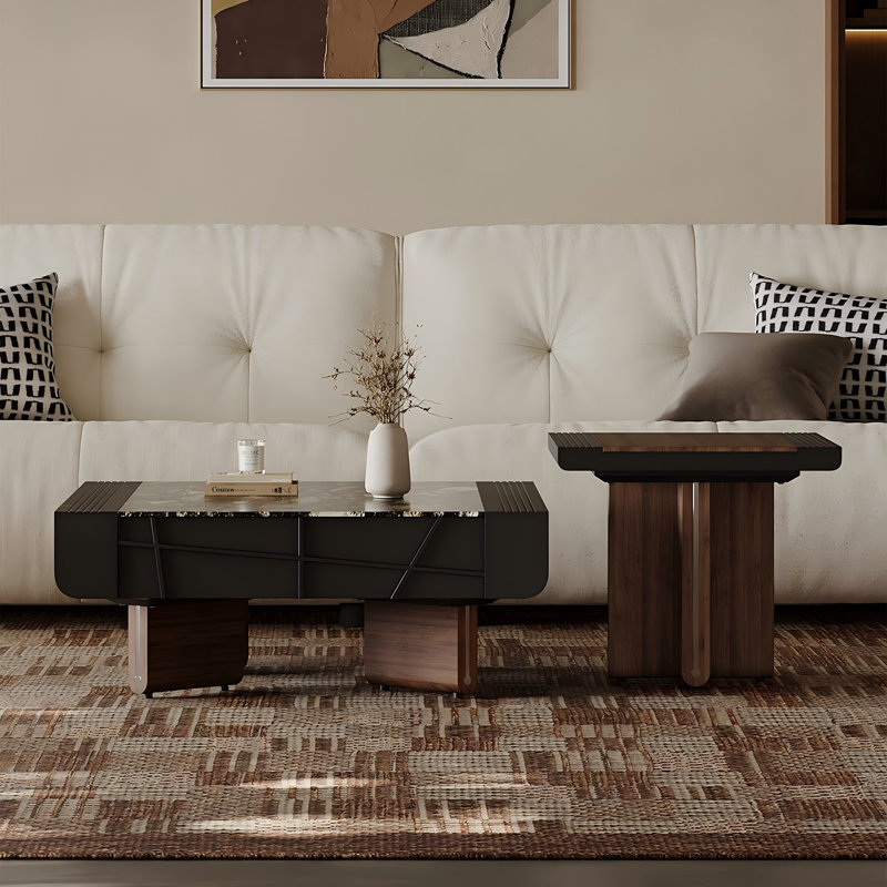 Ensemble de tables basses rectangulaires en pierre naturelle noire de luxe