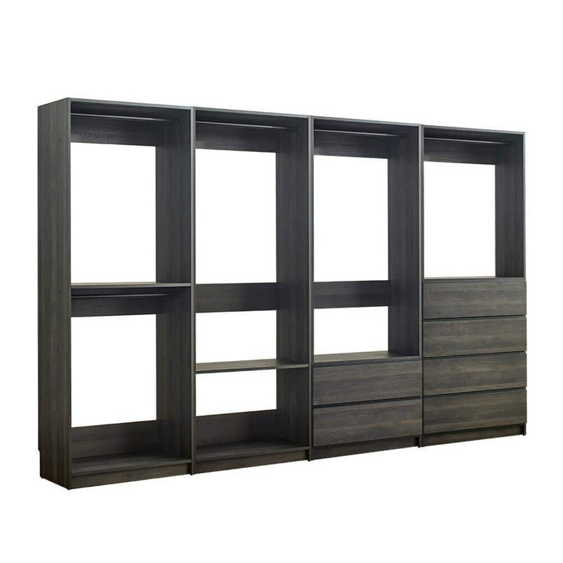 Dee Modular Closet System, 6 Shelves, 5 Hanging Rods, Gray Wood Finish