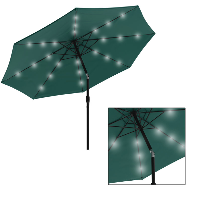 Green 10-Foot Solar LED Patio Umbrella with Bronze Pole