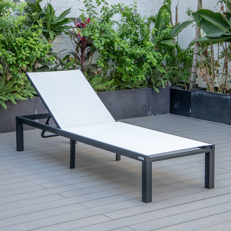 Marlin Modern Aluminum Outdoor Reclining Chaise Lounge - Weather-Resistant Sling Patio Chair for Poolside & Sunbathing, White