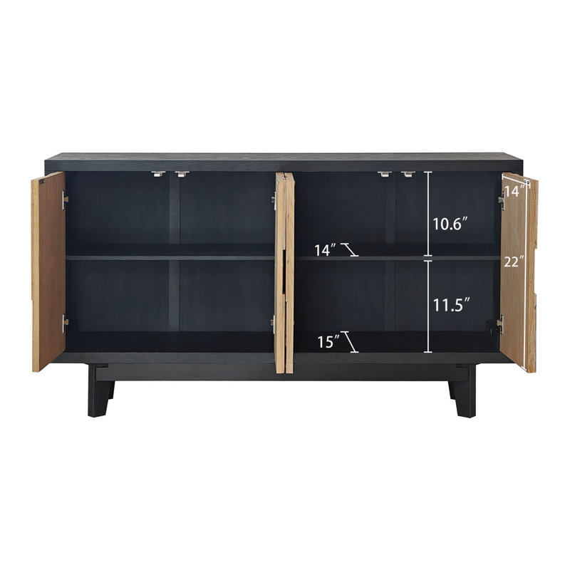 Armoire de rangement moderne à 4 portes en bois avec motif géométrique texturé - porte en bois naturel