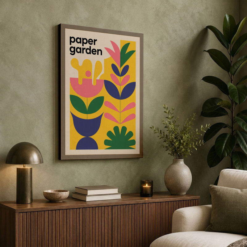 Paper Garden Botanical - Wrapped Canvas, 18x12 - 45.7 x 30.5 cm, Teal Border