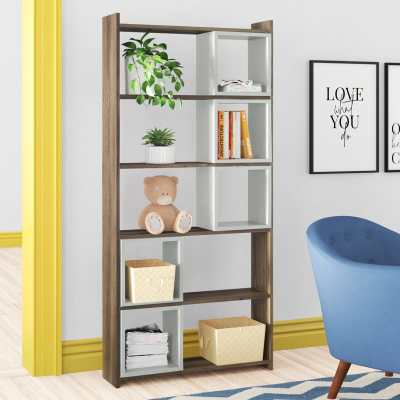 Lene 170cm H x 80cm W Geometric Bookcase, Walnut/Cream