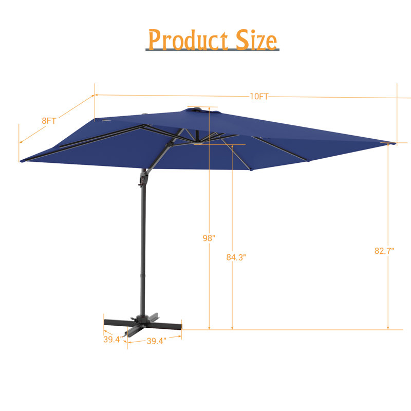 Denise 10' x 8' Rectangular Cantilever Patio Umbrella, Navy Blue