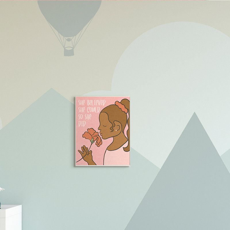 «Abdul-Hadi So She Did d'inspiration», fille avec art floral, Plaque murale, H 15 po x l 10 po x P 0,5 po