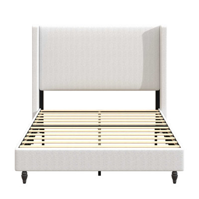 Upholstered Platform Bed Frame with Heavy-Duty Metal and Wood Construction, Noise-Free Wooden Slats, No Box Spring Required