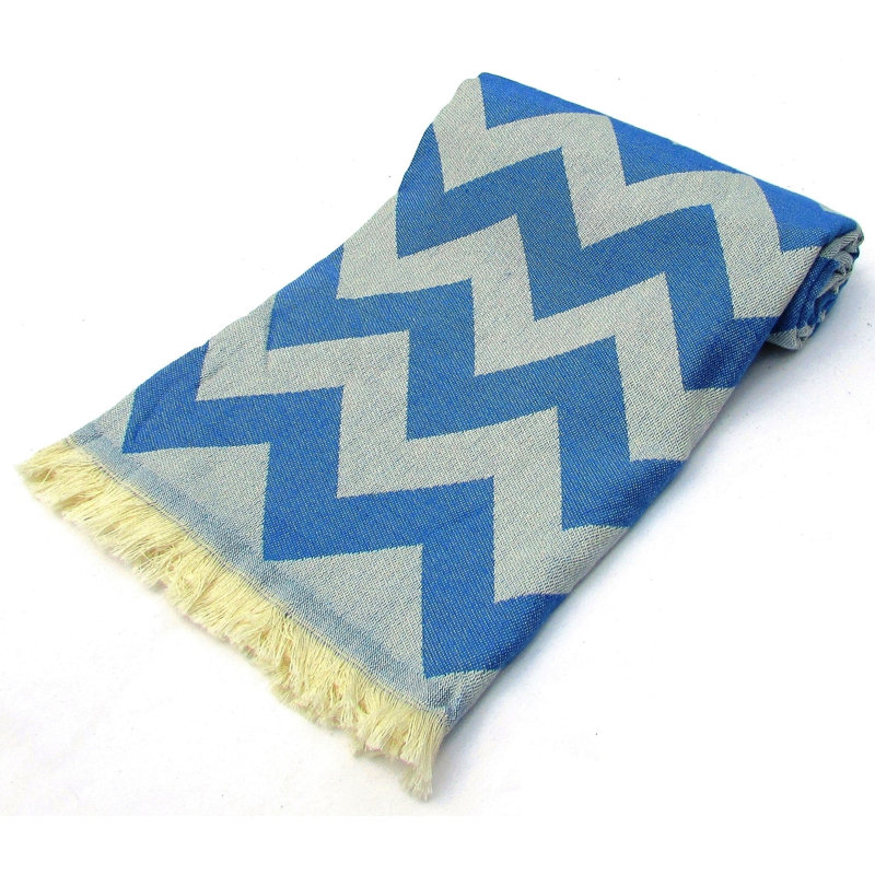 Turkish Cotton Jacquard Beach Towel, Denim Blue