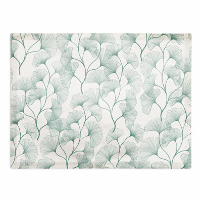 Napperon en polyester sarcelle rectangulaire Gingko