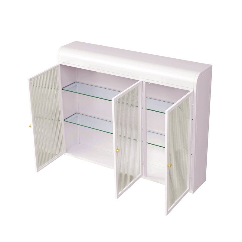 3 Door Arched Wall Mounted Glass Cabinets For Kitchen, Living Room And Bathroom, White