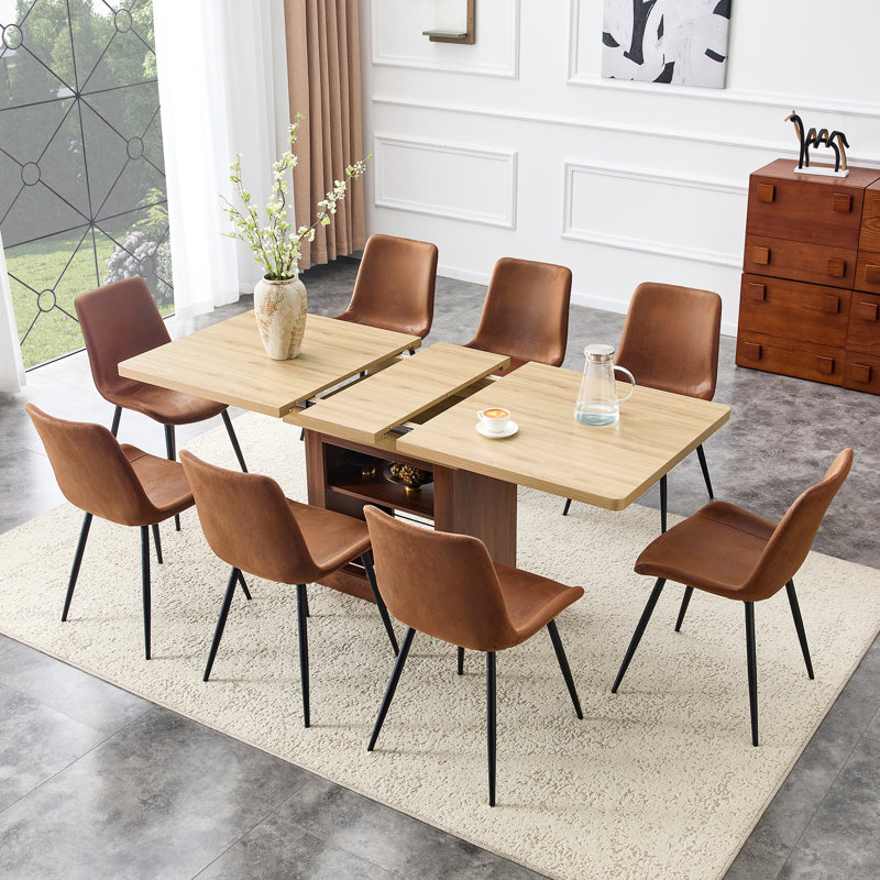 Ensemble de table de salle à manger extensible avec rangement, ensemble de salle à manger en bois pour 4 à 8 personnes avec chaises rembourrées, ensemble de table de cuisine compacte pour la salle à manger